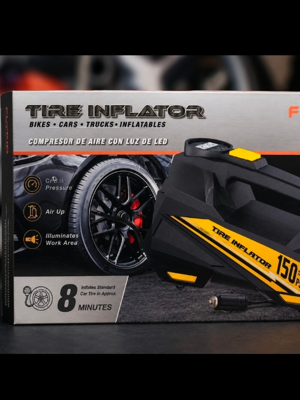 Portable Tire Pump w/ LED Light – Cars, Bikes, Sports Balls & More NEW!